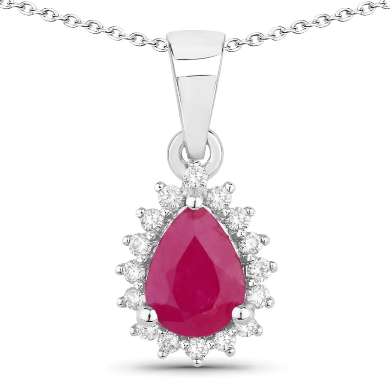 Genuine Pink Ruby and Lab Diamond Silver Halo Necklace made by Zulily