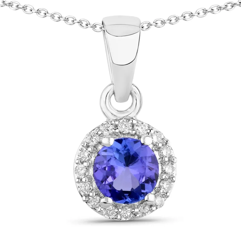 Genuine Tanzanite and Lab Diamond Silver Round Halo Necklace made by Zulily