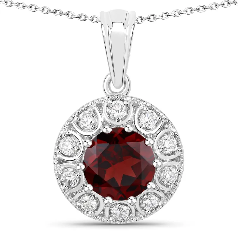 Genuine Mozambique Garnet and Lab Diamond Silver Halo Necklace made by Zulily
