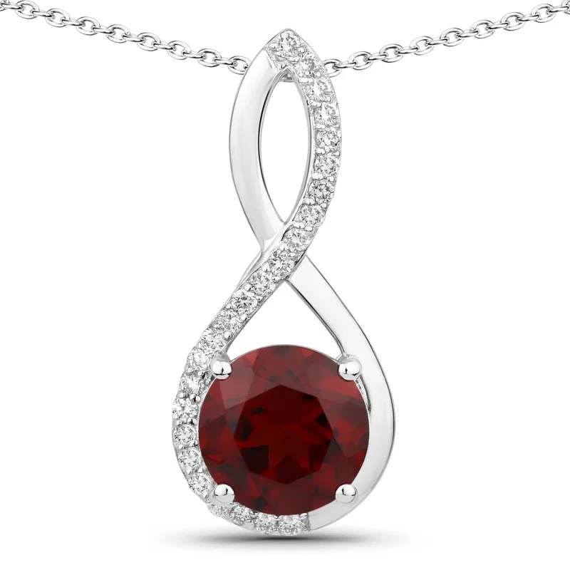 Genuine Mozambique Garnet and Lab Diamond Silver Crossover Pendant Necklace made by Zulily