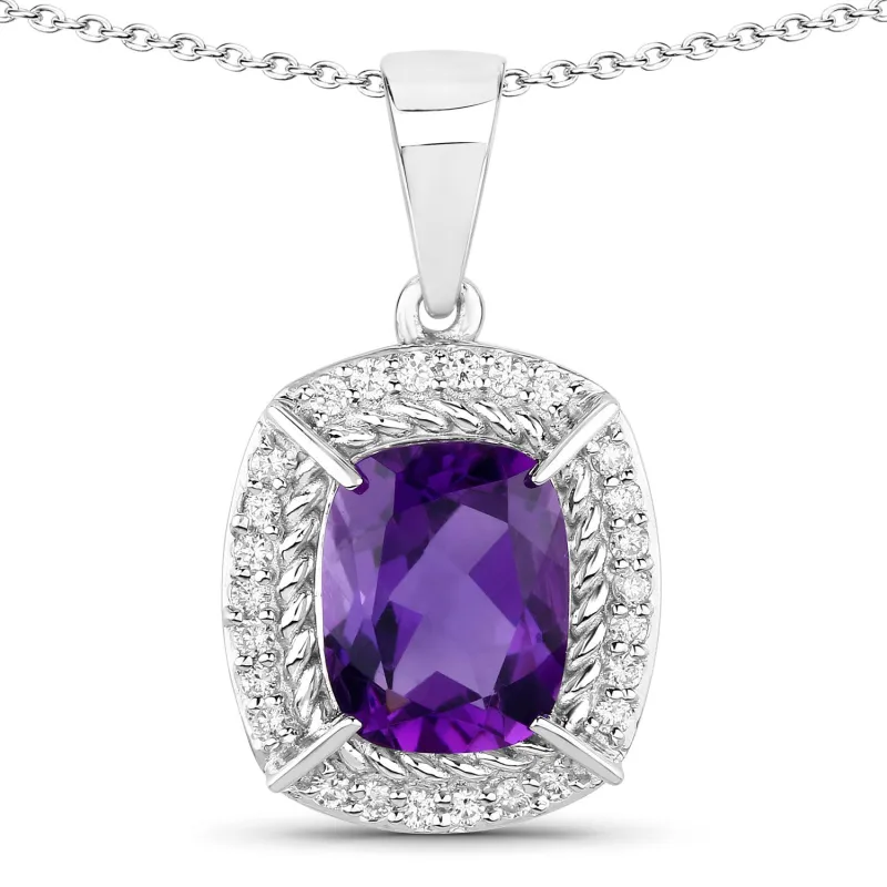 Genuine Purple Amethyst and Lab Diamond Silver Halo Necklace made by Zulily