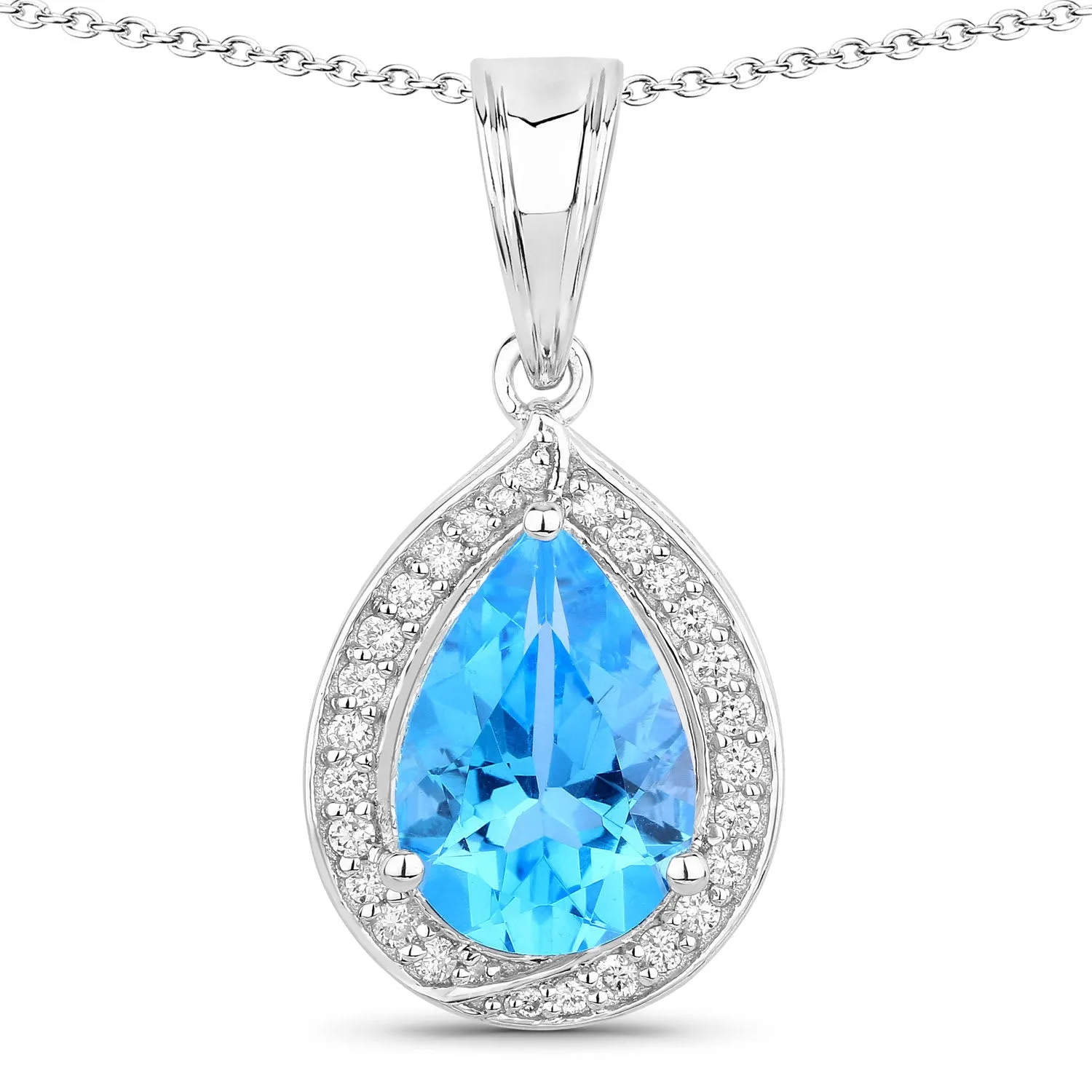 Genuine Swiss Blue Topaz and Lab Grown Diamond Silver Halo Necklace sold by Zulily