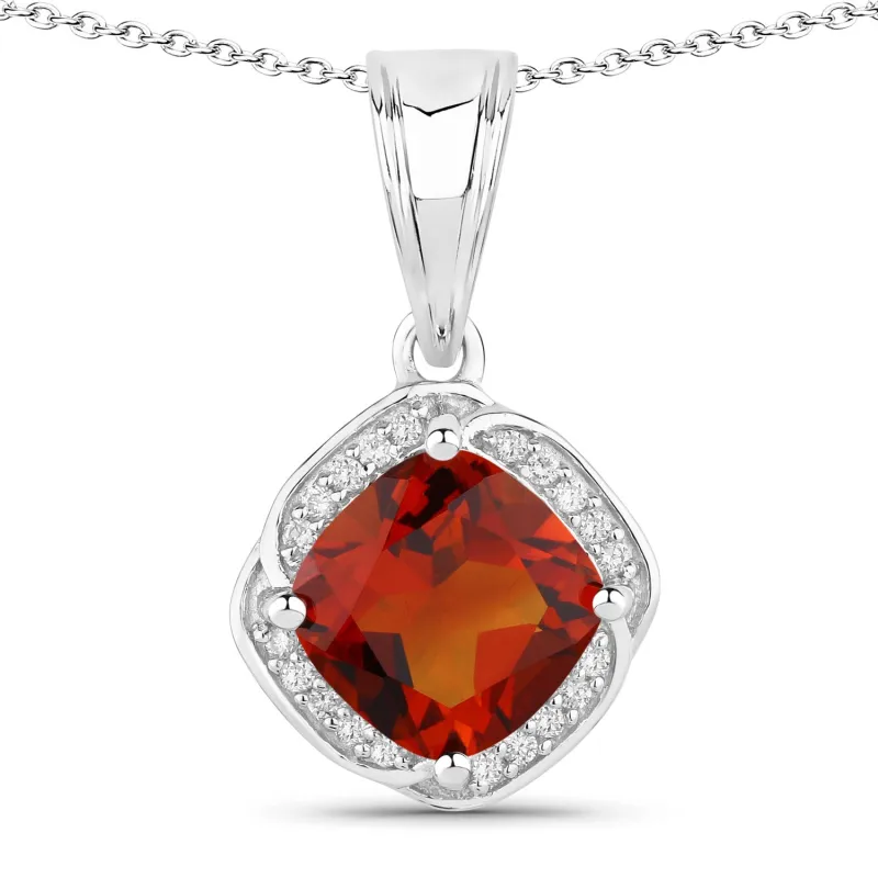 Genuine Madeira Citrine and Lab Diamond Silver Cushion Cut Halo Necklace made by Zulily