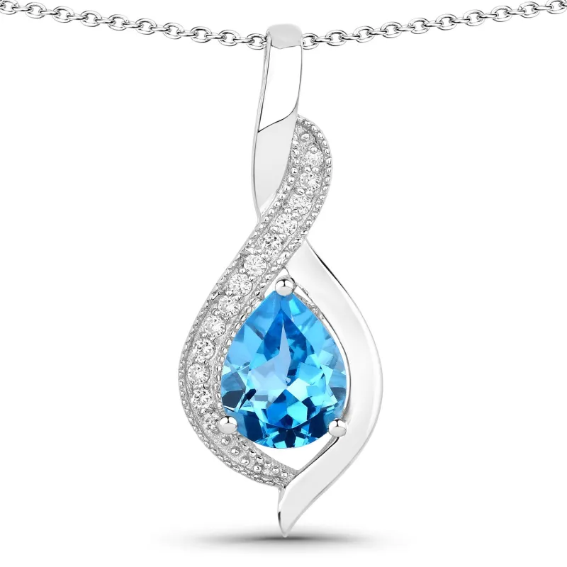 Genuine Swiss Blue Topaz and Lab Grown Diamond Silver Teardrop Crossover Pendant Necklace made by Zulily