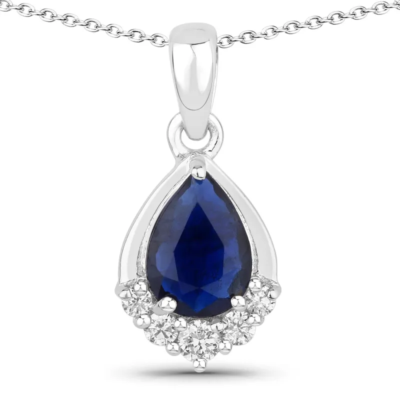 Genuine Blue Sapphire and Lab Grown Diamond Silver Teardrop Pendant Necklace made by Zulily