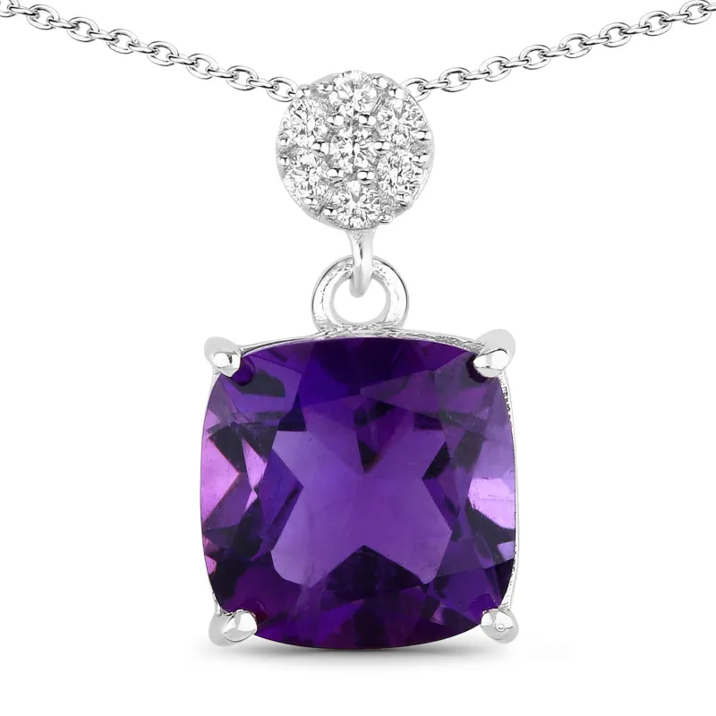 Genuine Purple Amethyst and Lab Diamond Silver Cushion Cut Slide Pendant Necklace made by Zulily