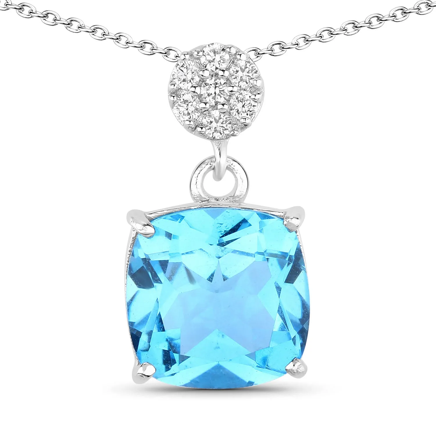 Genuine Swiss Blue Topaz and Lab Diamond Silver Cushion Cut Slide Pendant Necklace sold by Zulily