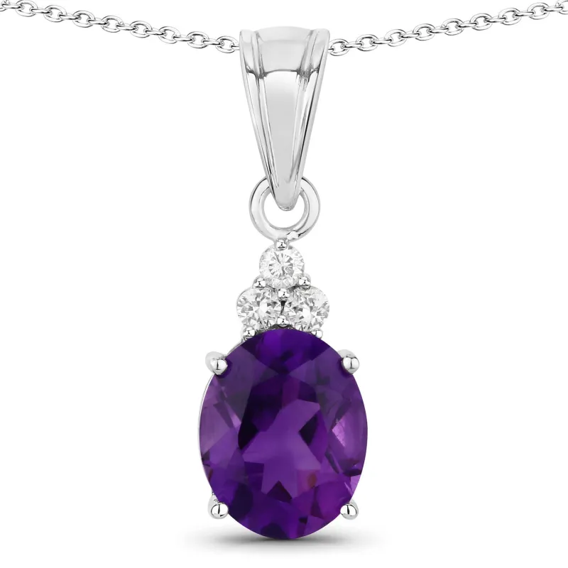 Fine Color Jewels 2.32 Ct Genuine Amethyst and Lab Grown Diamond Silver Oval Cocktail Necklace made by Zulily