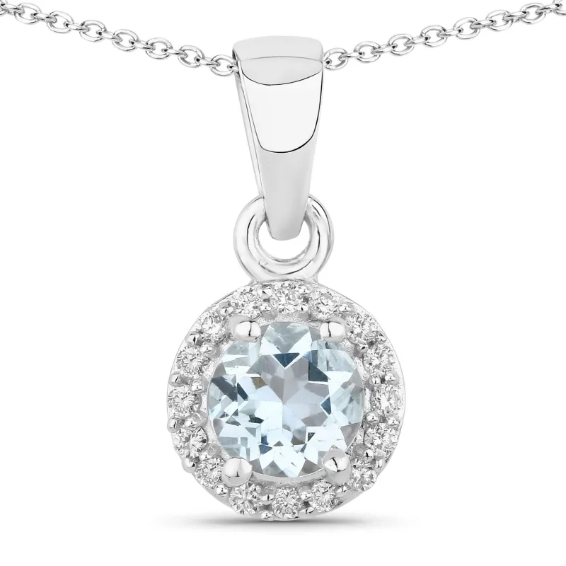 Genuine Aquamarine and Lab Diamond Silver Round Halo Necklace made by Zulily
