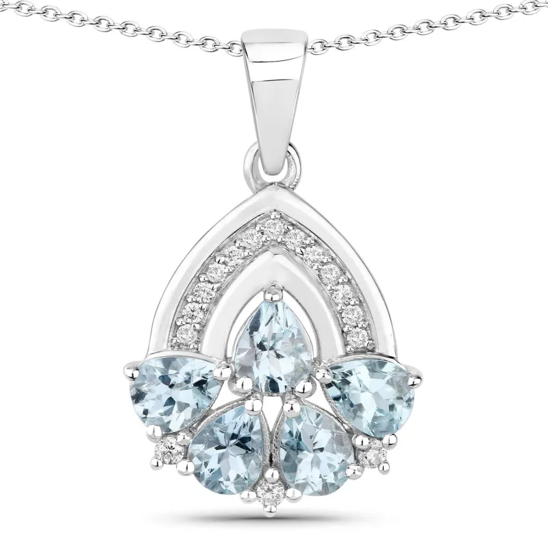 Genuine Aquamarine and Lab Grown Diamond Sterling Silver Statement Pendant Necklace made by Zulily
