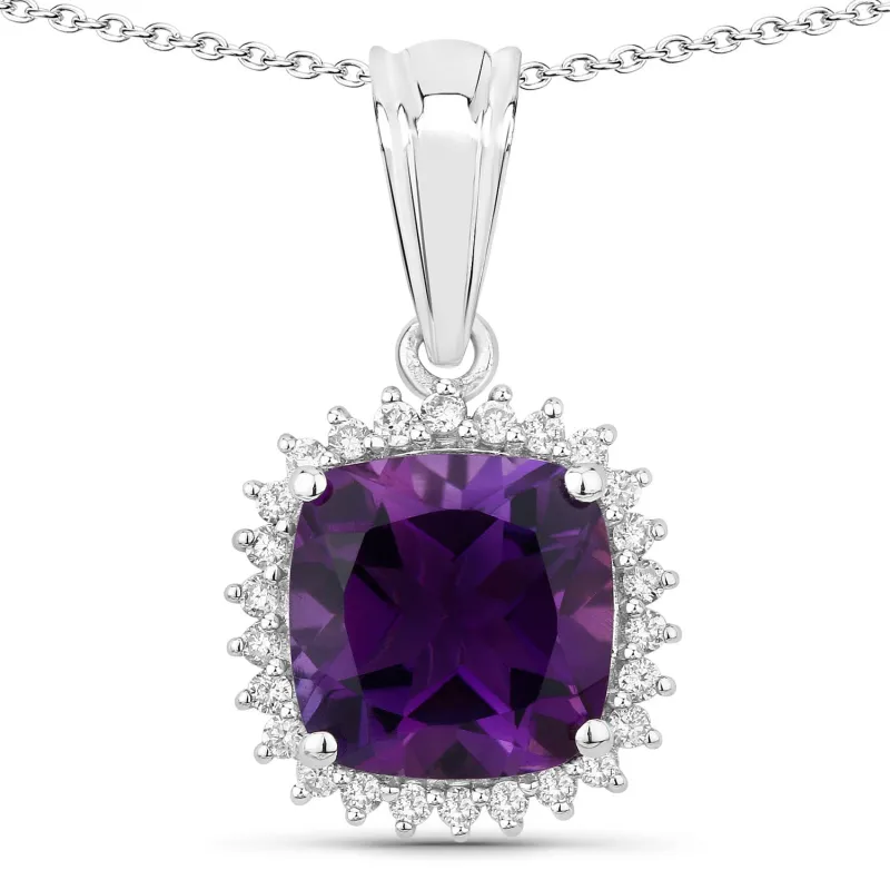 Genuine Amethyst and Lab Grown Diamond Sterling Silver Halo Necklace made by Zulily