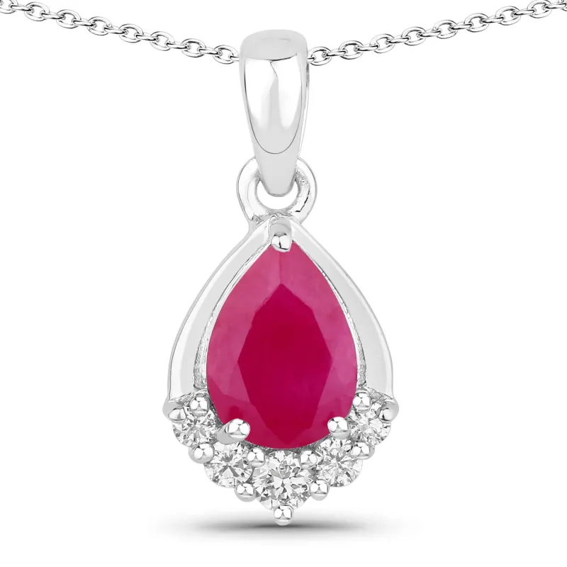 Genuine Mozambique Ruby and Lab Grown Diamond Silver Teardrop Pendant Necklace made by Zulily