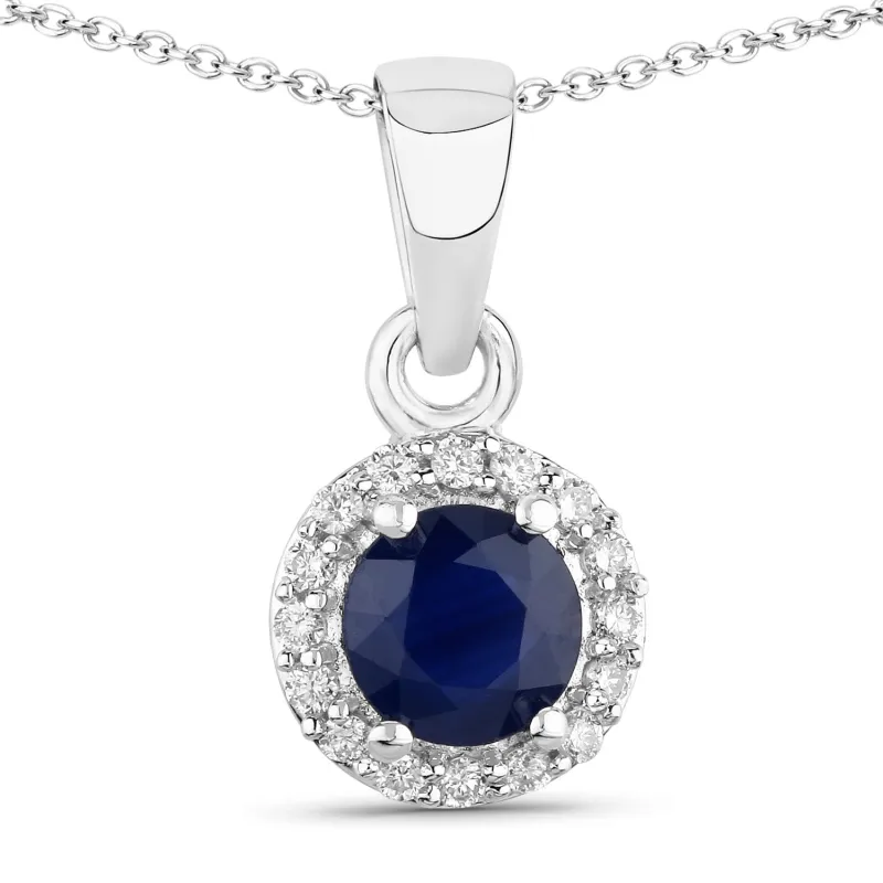 Genuine Blue Sapphire and Lab Diamond Silver Round Halo Necklace made by Zulily