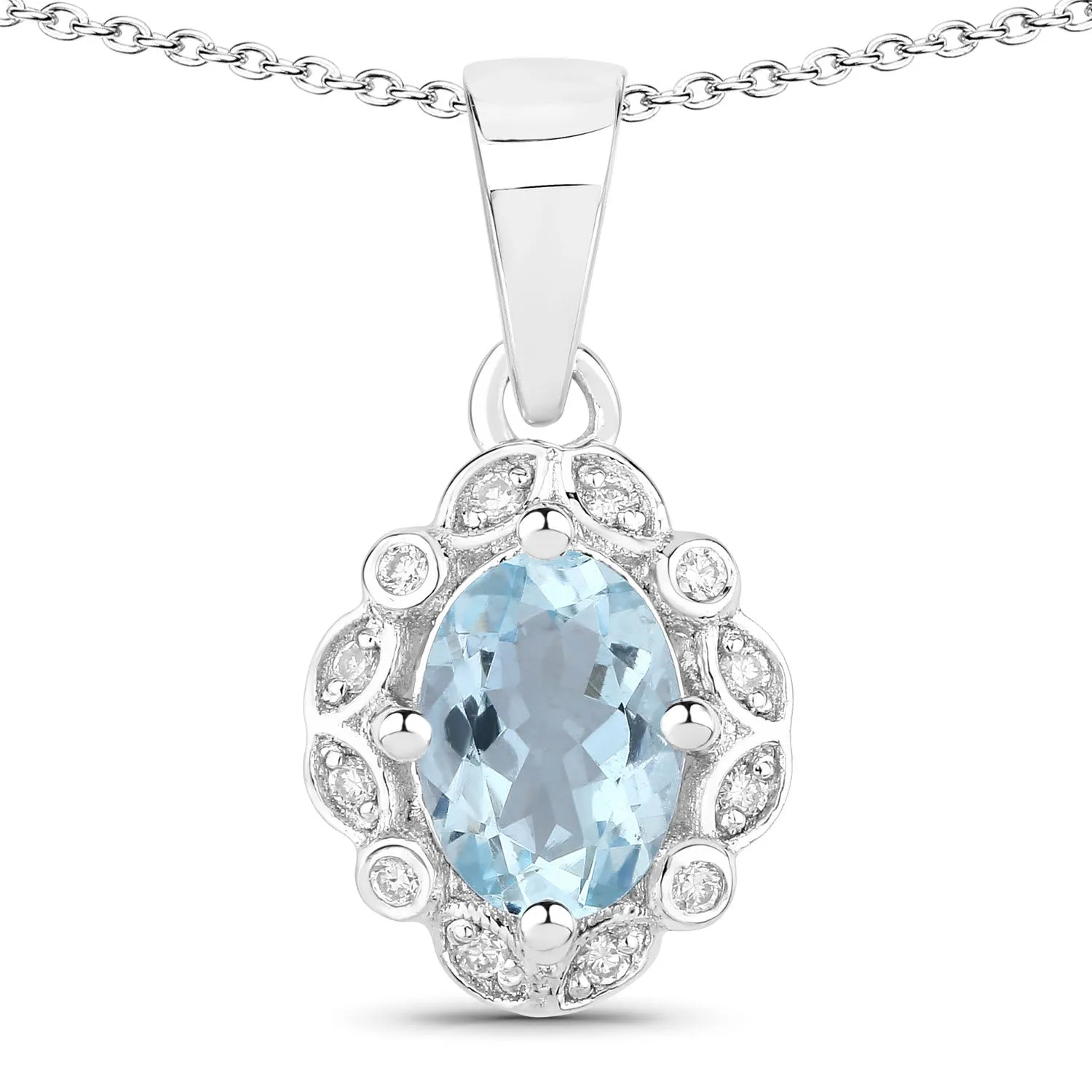 Genuine Blue Aquamarine and Lab Diamond Silver Halo Statement Necklace sold by Zulily