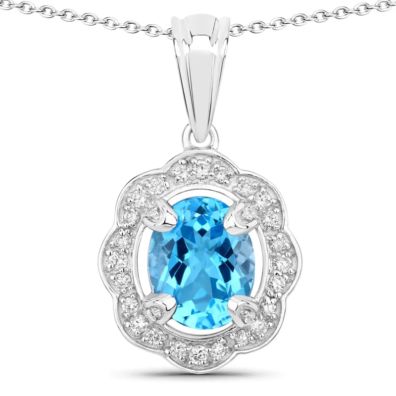 Genuine Swiss Blue Topaz and Lab Grown Diamond Silver Halo Statement Necklace made by Zulily