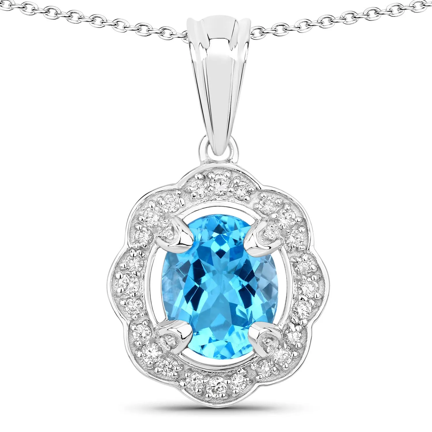 Genuine Swiss Blue Topaz and Lab Grown Diamond Silver Halo Statement Necklace sold by Zulily