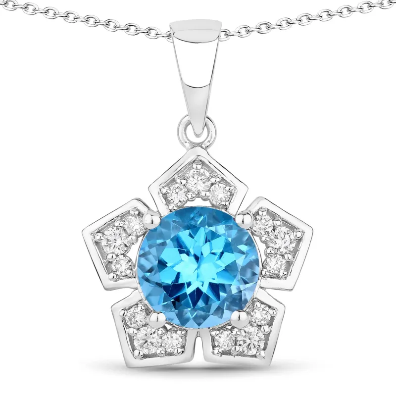 Genuine Swiss Blue Topaz and Lab Grown Diamond Silver Star Shape Pendant Necklace made by Zulily