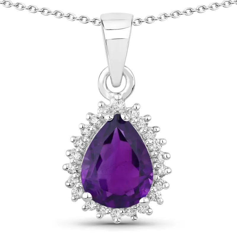 Genuine Amethyst and Lab Diamond Silver Teardrop Halo Necklace made by Zulily