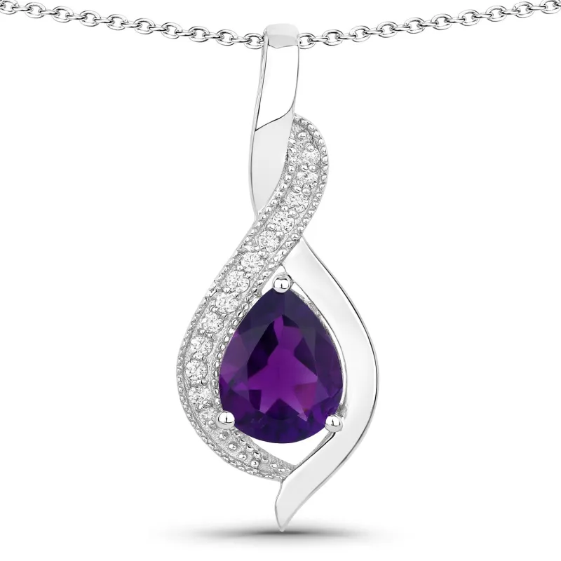 Fine Color Jewels 1.52 Ct Genuine Amethyst and Lab Diamond Silver Teardrop Crossover Pendant Necklace made by Zulily