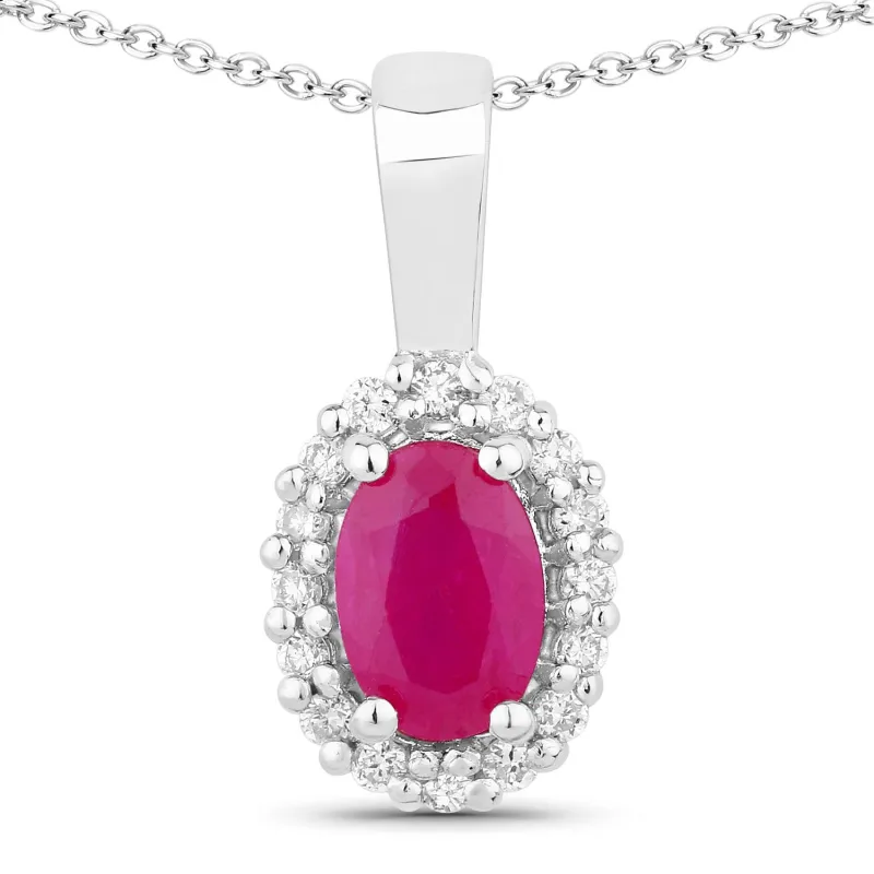 Genuine Mozambique Ruby and Lab Diamond Silver Halo Necklace made by Zulily