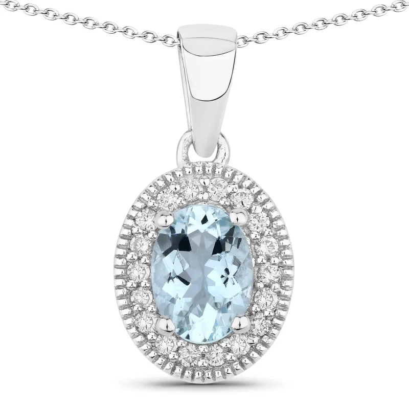 Genuine Oval Aquamarine and Lab Diamond Silver Halo Necklace made by Zulily