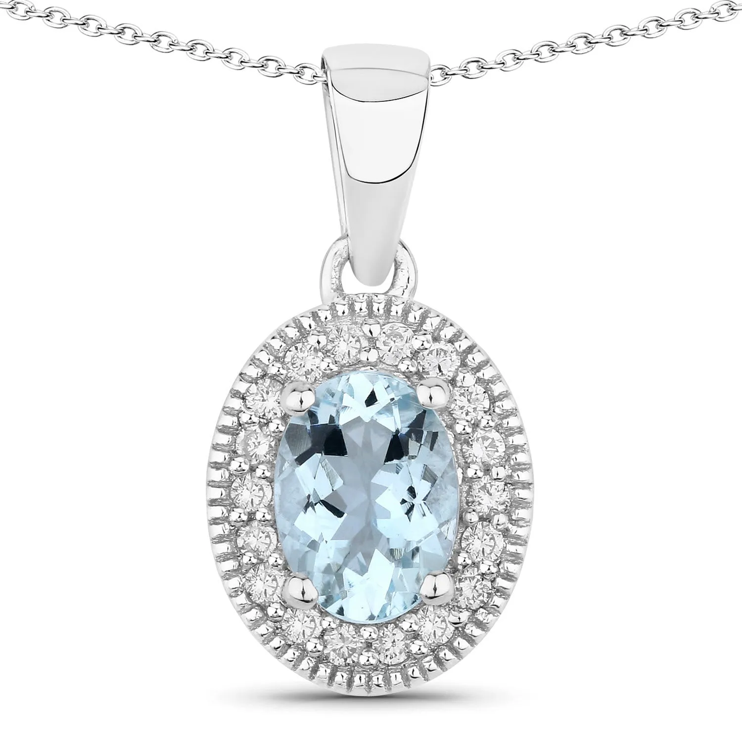 Genuine Oval Aquamarine and Lab Diamond Silver Halo Necklace sold by Zulily