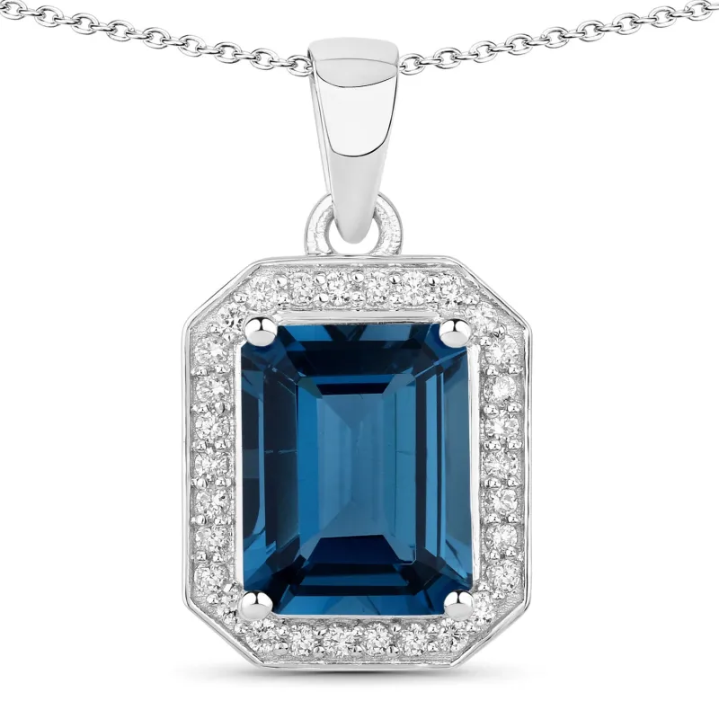 Genuine London Blue Topaz and Lab Diamond Silver Halo Necklace made by Zulily