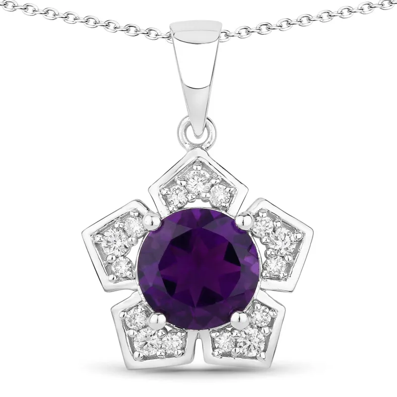 Genuine Amethyst and Lab Diamond Silver Star Shape Pendant Necklace made by Zulily