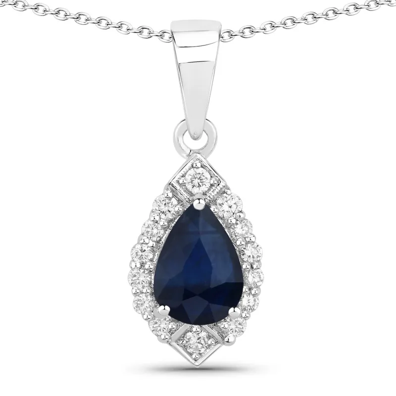 Genuine Blue Sapphire and Lab Grown Diamond Silver Teardrop Halo Necklace made by Zulily