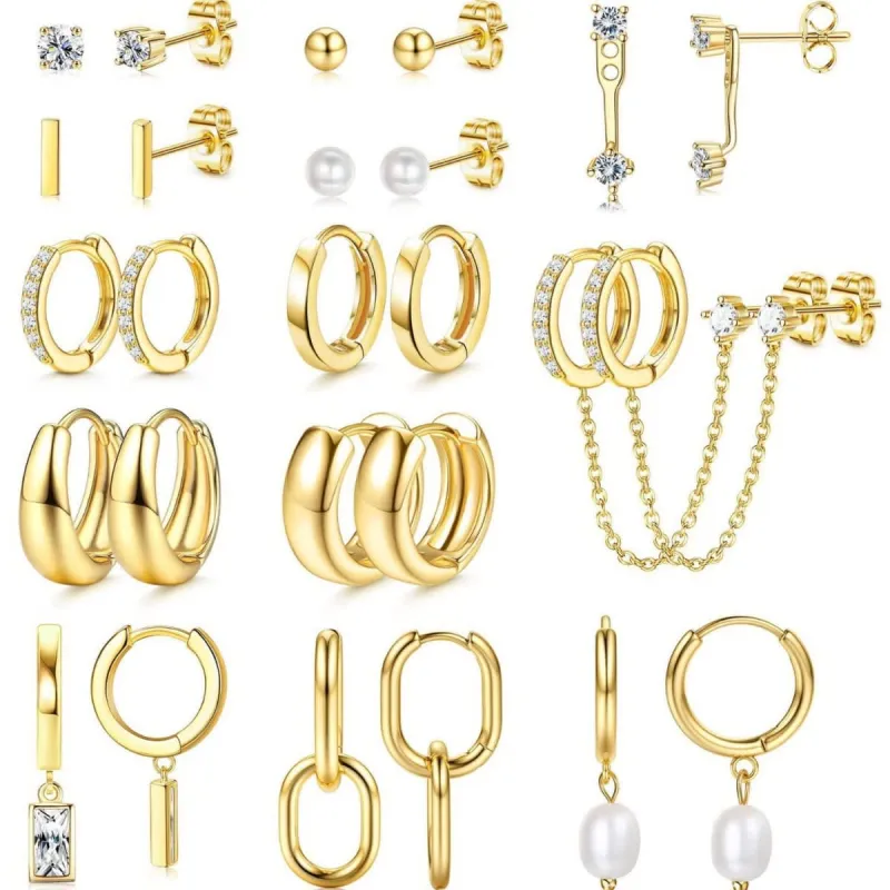 13 Pairs Gold Earrings Set made by Leo Rosi