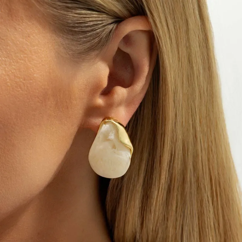White Acrylic & Goldtone Drop Stud Earrings made by Zulily