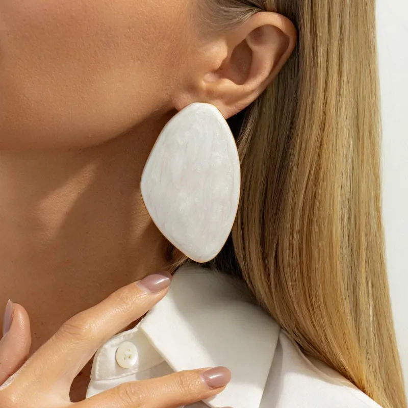 White Enamel & Goldtone Drop Statement Stud Earrings made by Zulily