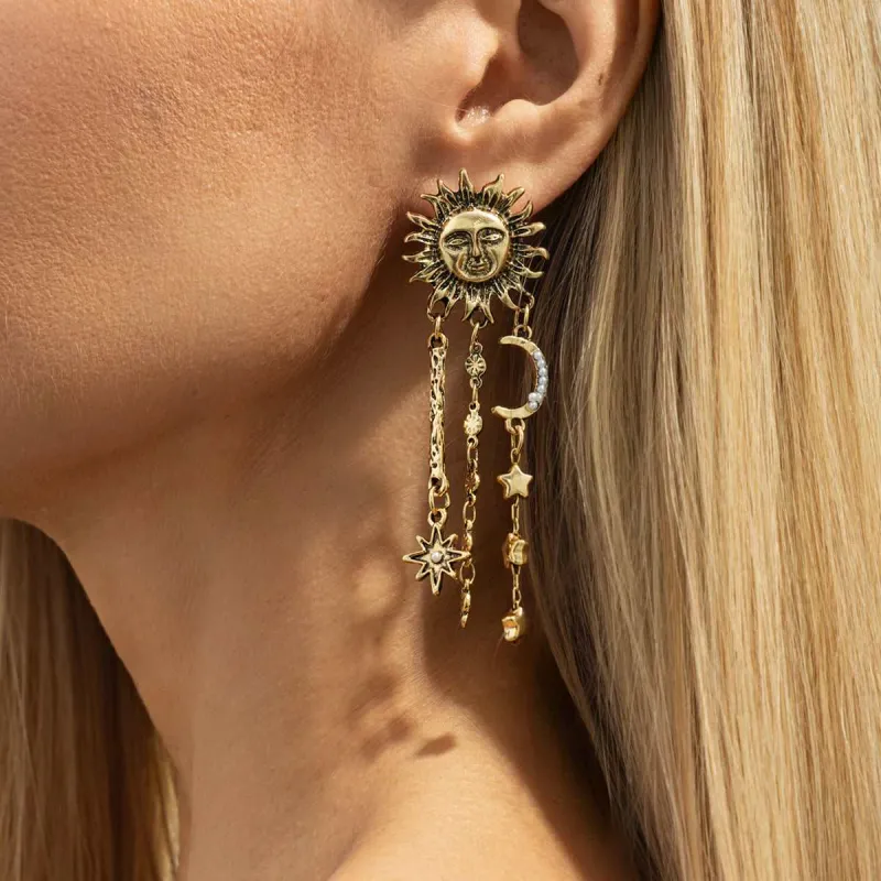 Pearl & Goldtone Mismatching Celestial Dangle Earrings made by Zulily