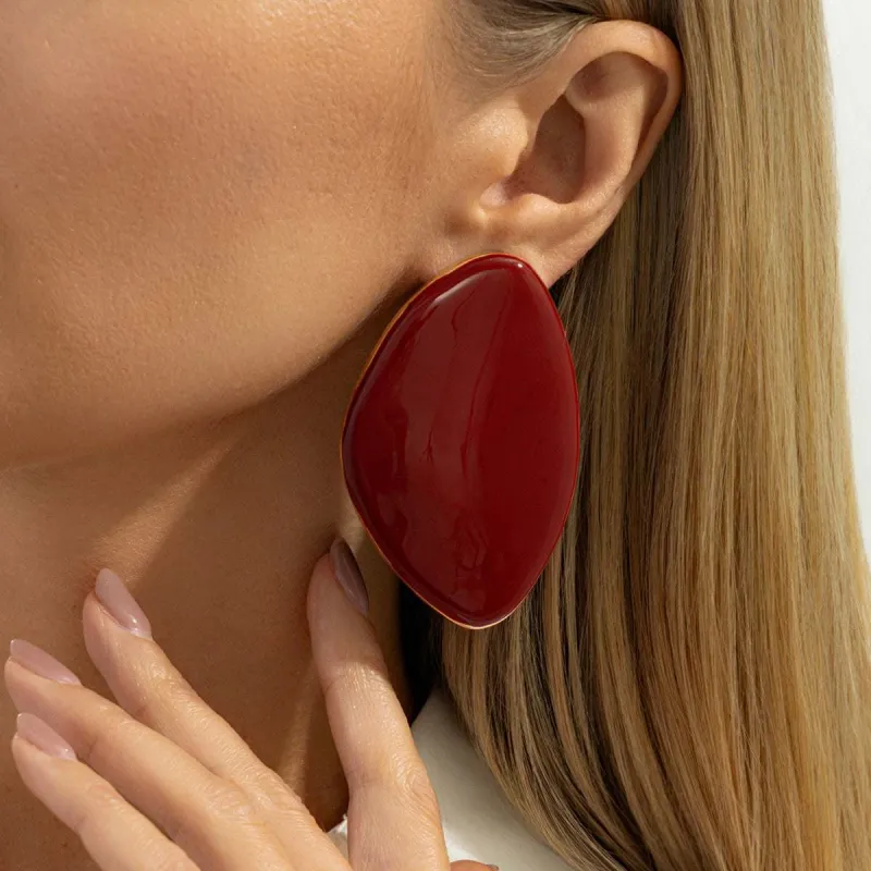 Red Enamel & Goldtone Drop Statement Stud Earrings made by Zulily