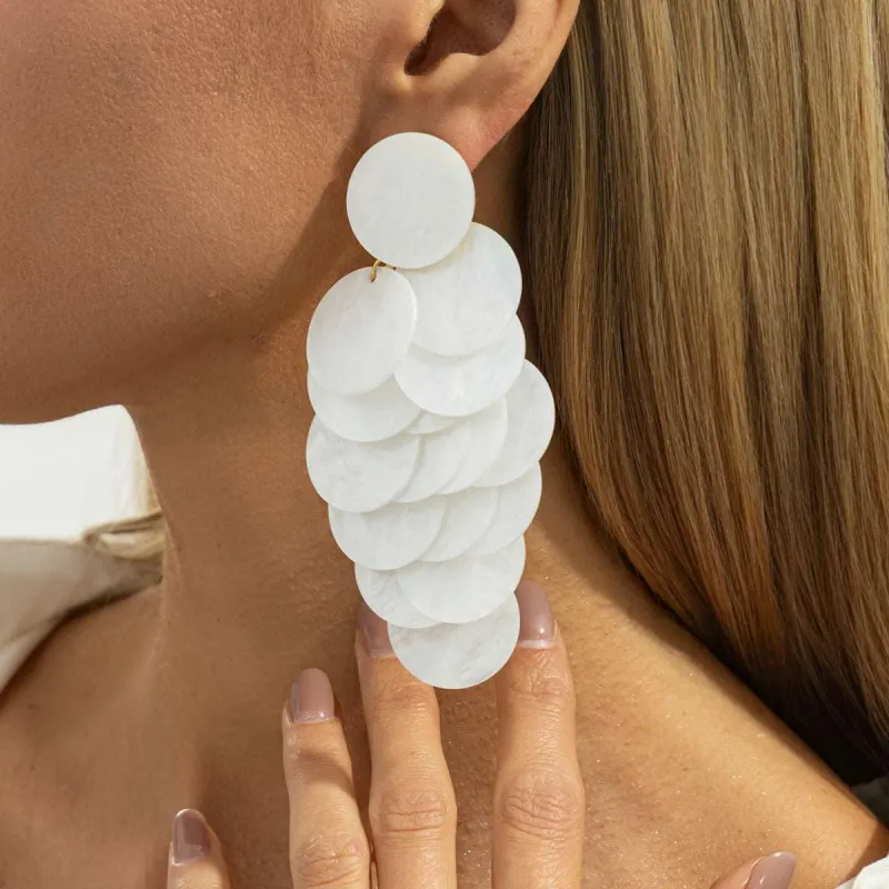 White Acrylic & Goldtone Sequins Tassel Dangle Earrings made by Zulily