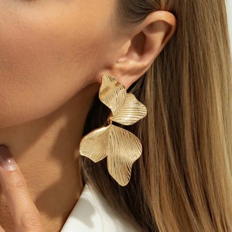 Goldtone Textured Four-Petals Dangle Earrings made by Zulily