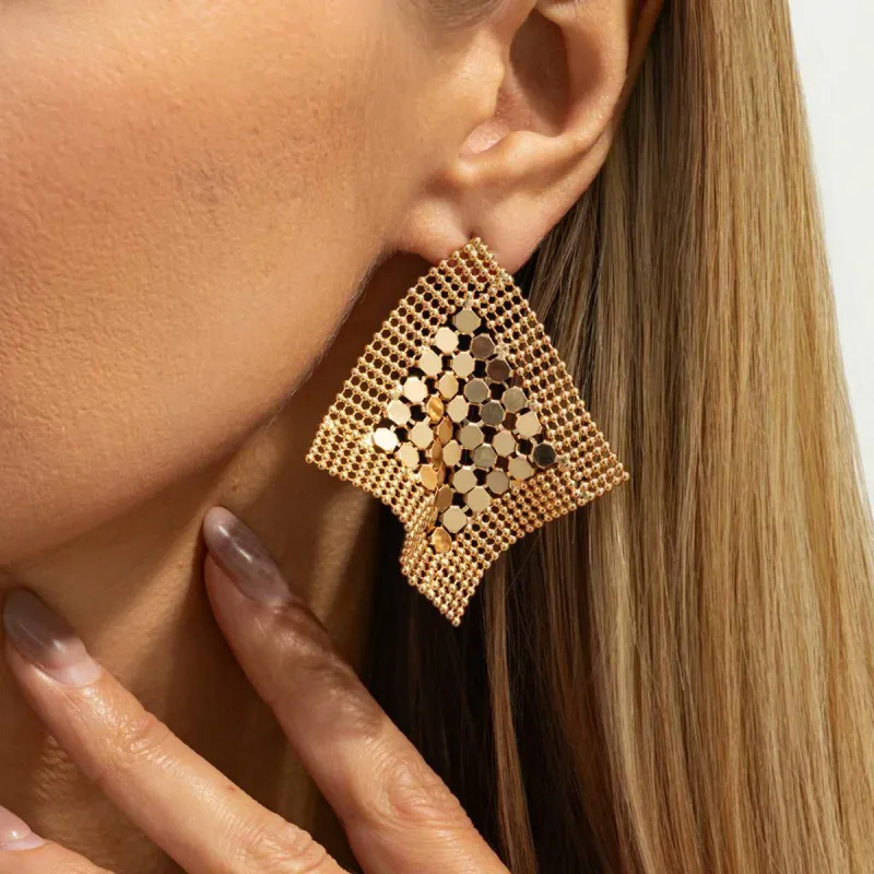 Goldtone Netted Sequins Rhombus Stud Earrings made by Zulily