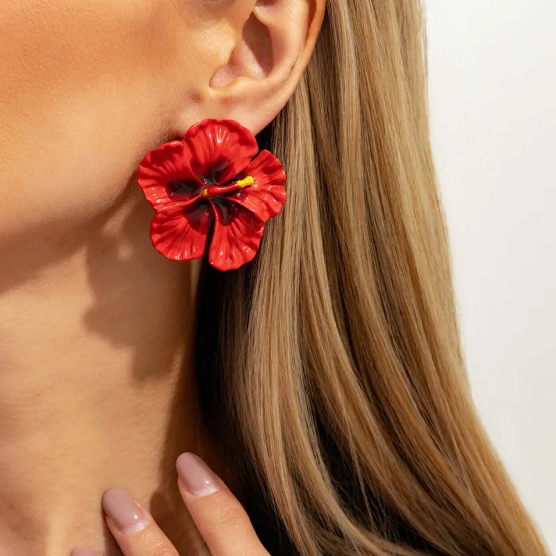 Red Enamel Flower Stud Earrings made by Zulily