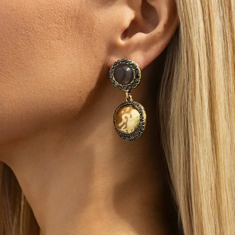 Cubic Zirconia & Resin Goldtone Dual-Round Dangle Earrings made by Zulily