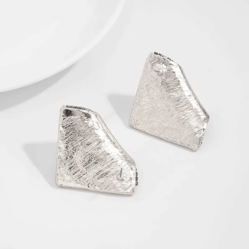 Cubic Zirconia & Silvertone Uneven Rhombus Stud Earrings made by Zulily