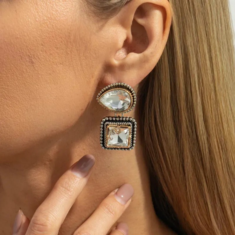 Clear Crystal & Two-Tone Drop Square Dangle Earrings made by Zulily