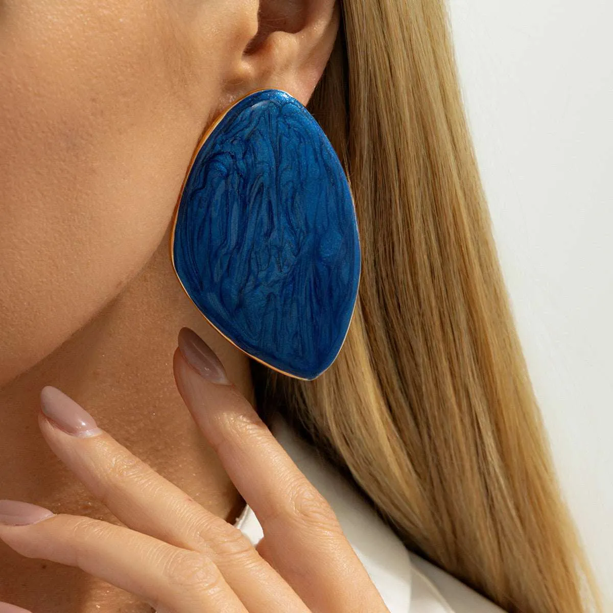 Blue Enamel & Goldtone Drop Statement Stud Earrings sold by Zulily
