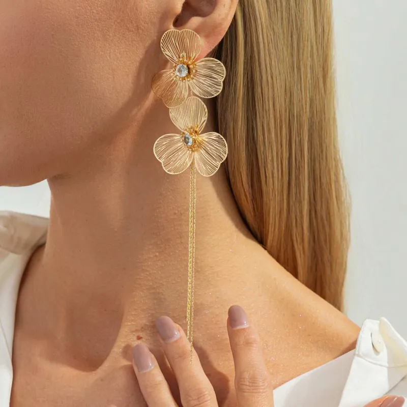 Cubic Zirconia & Goldtone Netted Flower Tassel Dangle Earrings made by Zulily