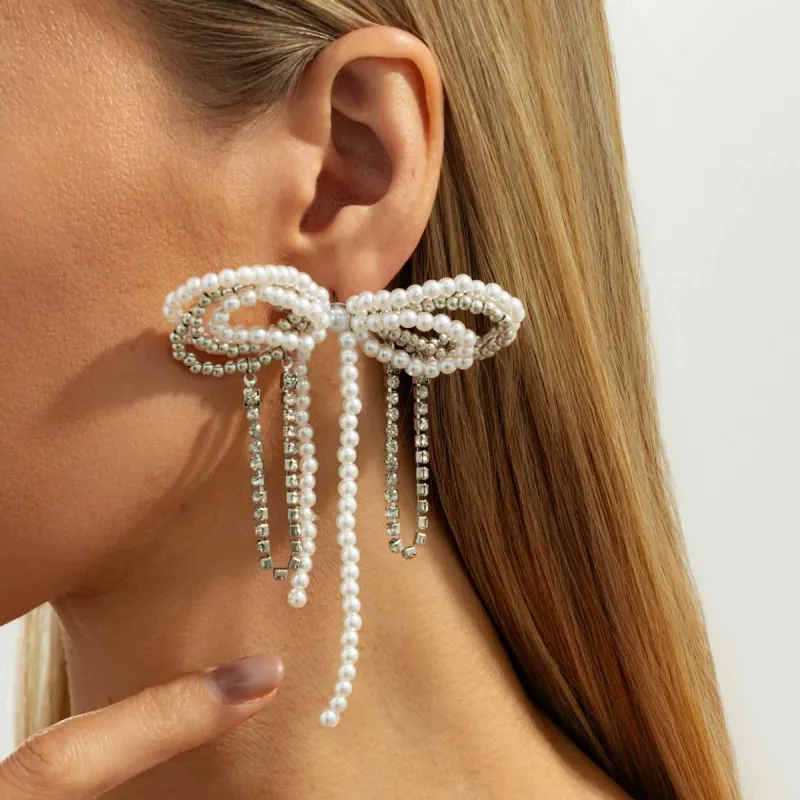 Pearl & Cubic Zirconia Silvertone Beaded Bow Stud Earrings made by Zulily