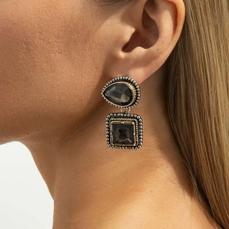 Gray Crystal & Two-Tone Drop Square Dangle Earrings made by Zulily