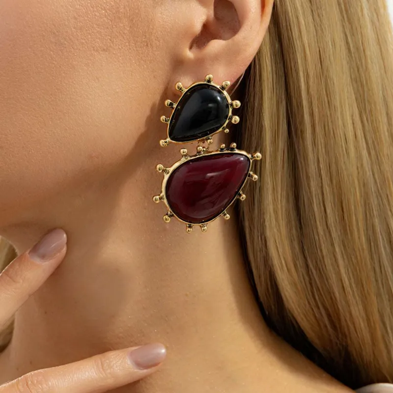 Black Resin & Goldtone Dual Drop Earrings made by Zulily
