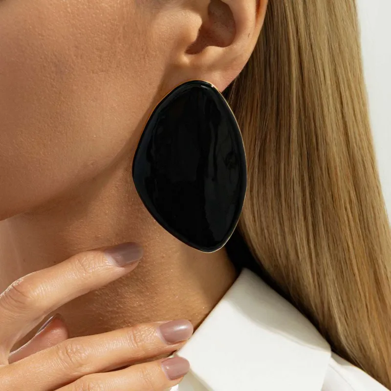 Black Enamel & Goldtone Drop Statement Stud Earrings made by Zulily