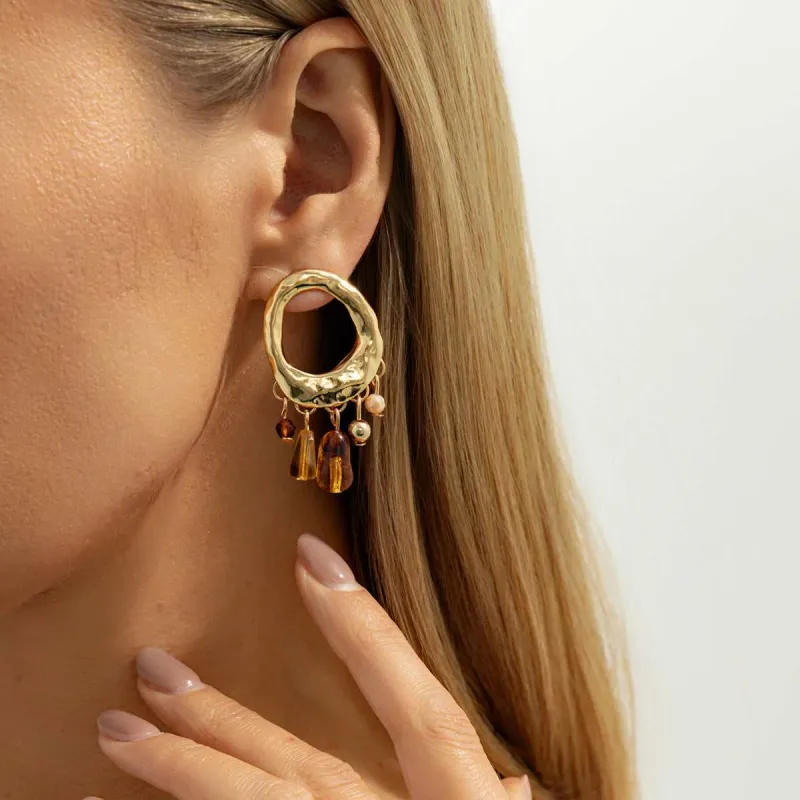 Yellow Resin & Goldtone Oval Tassel Dangle Earrings made by Zulily