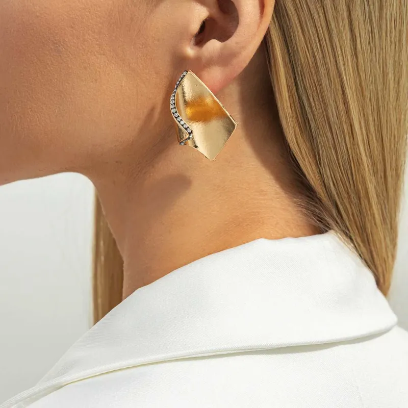 Cubic Zirconia & Goldtone Uneven Rhombus Stud Earrings made by Zulily