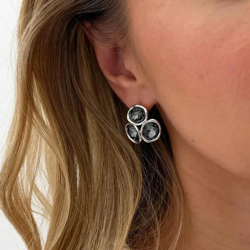 Black Tri-Crystal & Silvertone Geometric Stud Earring made by Zulily